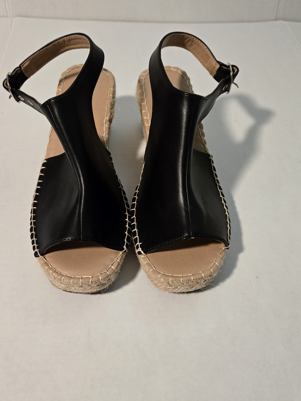 Journee Collection Black T-Strap Espadrille Wedge Sandals